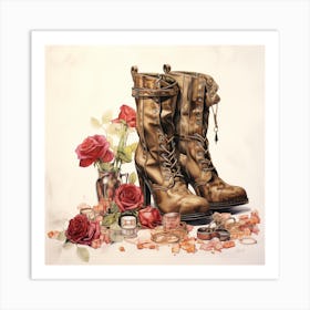 Boots And Roses 3 Art Print