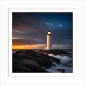 Lighthouse At Sunset Art Print