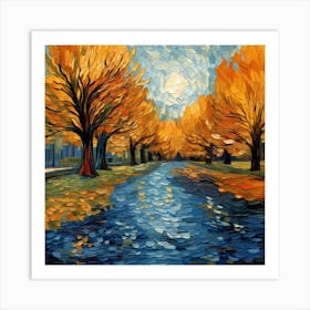 Autumn Trees By The River Art Print