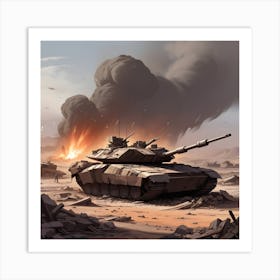 Apocalyptic Landscape With War Zone Destruction Merkava Tank Destroyed Art Print