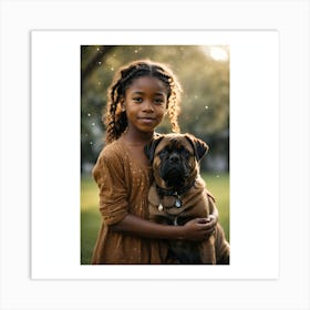 Portrait Of A Girl With A Dog Art Print