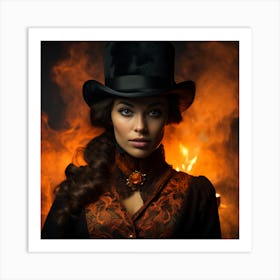Steampunk Woman In Top Hat Art Print