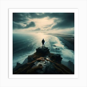 Man Standing On Top Of Cliff Art Print