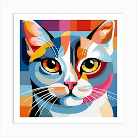Hypnotic Cubismo Cat Painting Art Print