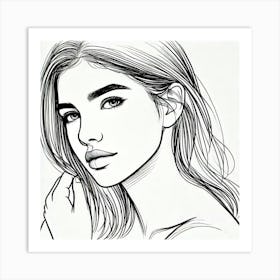 woman portrait drawing line art 7 Art Print