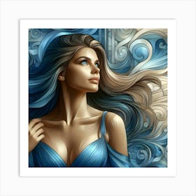 Blue Woman With Blue Hair Art Print