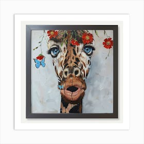 Giraffe With Flowers Art Print