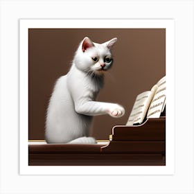 Cat On Piano Art Print