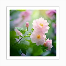 Flowers Leaves Nature Soft Freshness Pastel Botanical Plants Blooms Foliage Serene Delic (17) Art Print