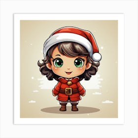 Cartoon Girl In Santa Hat Art Print