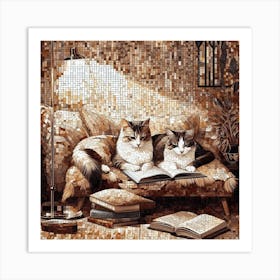 Reading Cats Mosaic Art Print