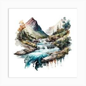 Watercolor Of A Mountain Stream 7 Art Print