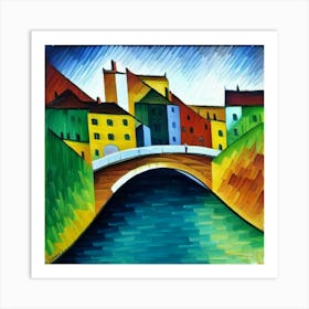 Bridge over the river surrounded by houses 2 Art Print