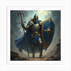 A Noble Warrior With An Enchanted Shield, Defending A Kingdom From A Dark Force 1 Art Print