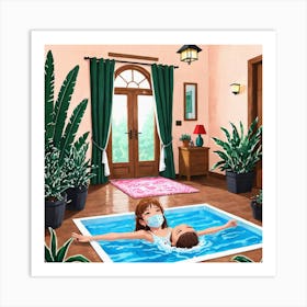 Girl In The Pool Art Print