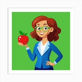 Smiling Businesswoman Holding An Apple Art Print