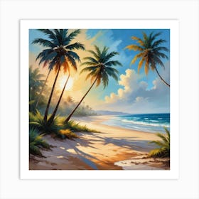 Beach Scene With Palm Trees Art Print 4 Art Print