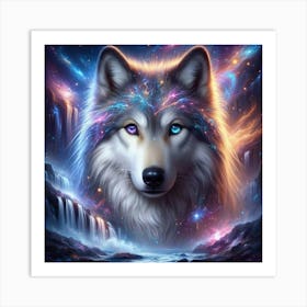 Electric Fantasy Wild Wolf Face Art Print