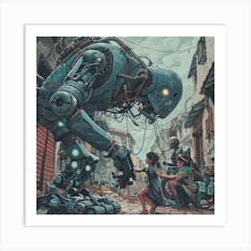 Robots And Children Art Print