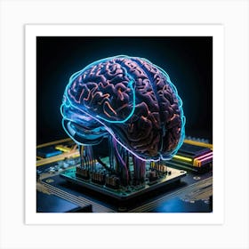 Brain On A Circuit Board Art Print