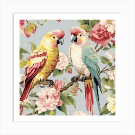 Aidyrose Parrot And Cockatiel With Flowers Vintage Painterly St 77ecbdf3 E2ad 4810 B107 D29108d6770a 045614 Art Print