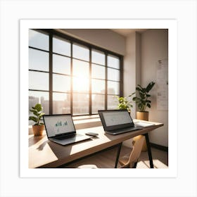 Two Laptops On A Desk Art Print