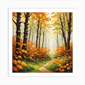 Forest In Autumn In Minimalist Style Square Composition 287 Art Print