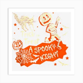 Trick Or Treat A Spooky Night Retro Black Cat Halloween Art Print