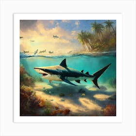 Oil Paint Concept Art Of An Old Prehistoric Shark (1) Art Print