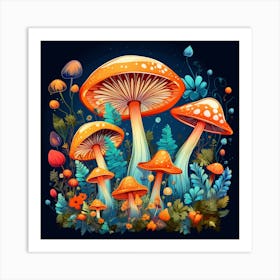 Mushrooms In The Forest 34 Art Print