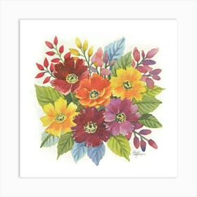 A Watercolor Painting Of Colorful Flowers And Le (10) Out Art Print