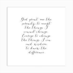 The Serenity Prayer Script Square Art Print