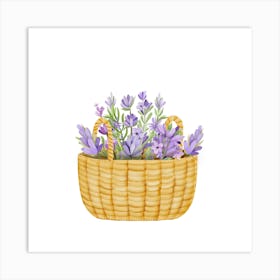 Lavender Flowers In A Basket Art Print