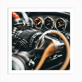 Close Up Of A Motorcycle Engine Art Print