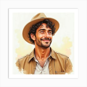 Spanish Man With A Relaxed Demeanor, Watercolor With Warm, Soothing Tones 1 Art Print