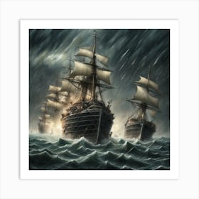 Two Ships On A Sea Battle In A Huge Thunder Storm Hiperrealistic 20346549 Art Print