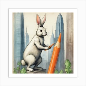 Rabbit With Pencil 4 Art Print