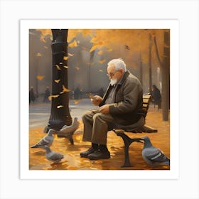 Old Man With Pigeons 1 Art Print