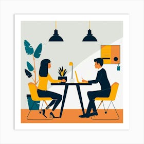 Two People Working At A Desk Art Print