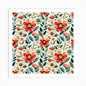 Flowers Flora Floral Background Pattern Nature Seamless Bloom Background Wallpaper Spring Art Print