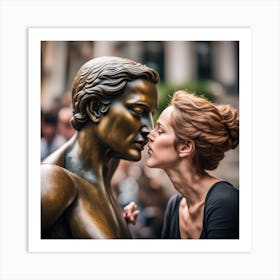 Kissing Statue Art Print