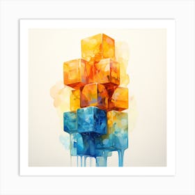 Abstract Watercolor Cubes Art Print