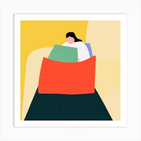 Illustration Of A Woman In Bed Art Print