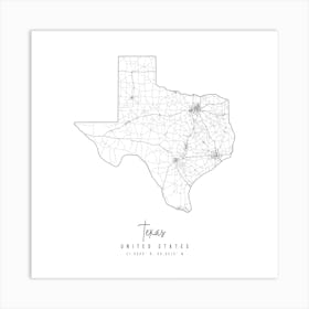 Texas Minimal Street Map Square Art Print