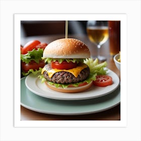 Hamburger With Fries And Beer 1 Art Print