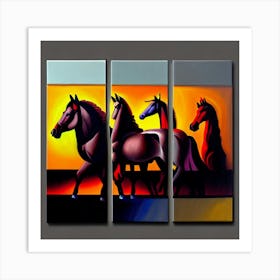 Horses In The Sunset Art Print