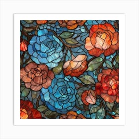 Stained Glass Roses,Floral Stained Glass Digital Papers Art Print