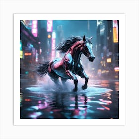 Horse In The City Cyberpunk Art Print