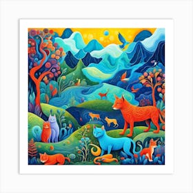 Foxes In The Forest Art Print