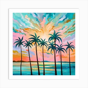 Sunset Palm Trees Art Print